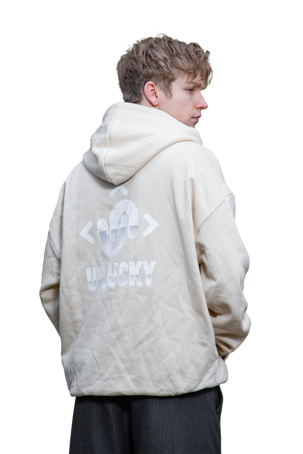 Hoodie "UNLUCKY" sand